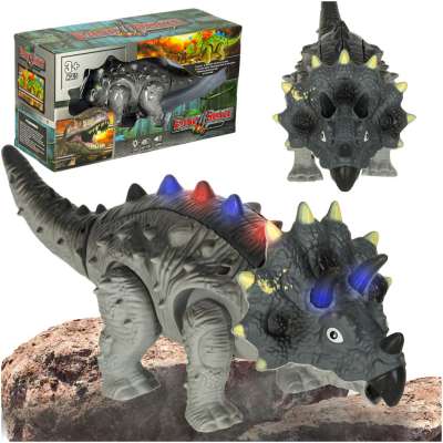 Dinosaur triceratops interactive toy with batteries walks lights roars