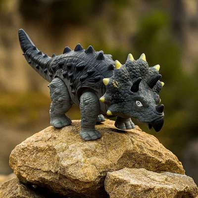 Dinosaur triceratops interactive toy with batteries walks lights roars