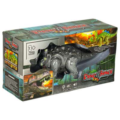 Dinosaur triceratops interactive toy with batteries walks lights roars