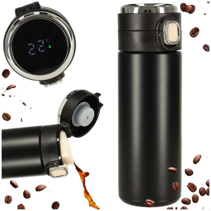 Kubek bidon termiczny z ustnikiem termos LED 420ml czarny