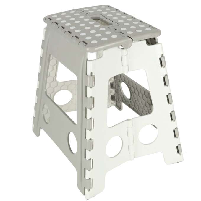 Non-slip folding stool high 39cm light grey