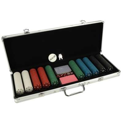 Poker game set in a case 500 chips 2 decks of cards