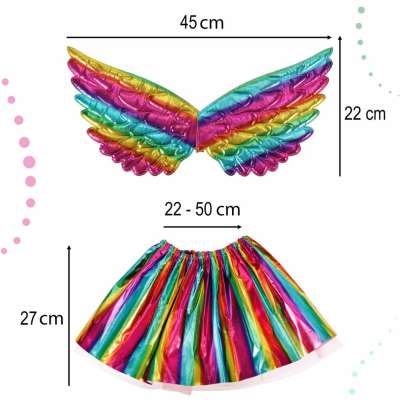 Unicorn costume skirt headband wings multicolor rainbow