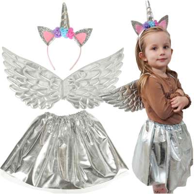 Unicorn costume skirt headband wings silver