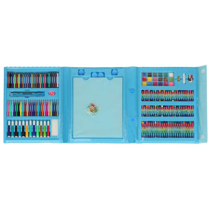 Paint art set in a suitcase 208 items crayons pastels markers markers pens paints ruler blue