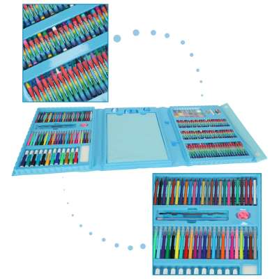 Paint art set in a suitcase 208 items crayons pastels markers markers pens paints ruler blue