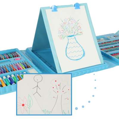 Paint art set in a suitcase 208 items crayons pastels markers markers pens paints ruler blue
