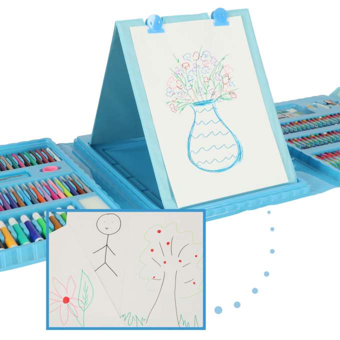 Paint art set in a suitcase 208 items crayons pastels markers markers pens paints ruler blue