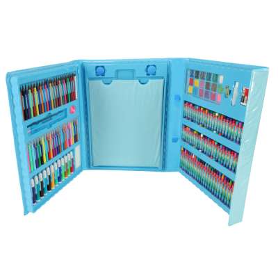 Paint art set in a suitcase 208 items crayons pastels markers markers pens paints ruler blue