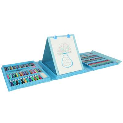 Paint art set in a suitcase 208 items crayons pastels markers markers pens paints ruler blue