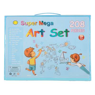 Paint art set in a suitcase 208 items crayons pastels markers markers pens paints ruler blue