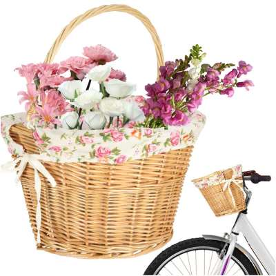 Wicker bicycle basket RALLEX front basket, woven insert, click, flowers