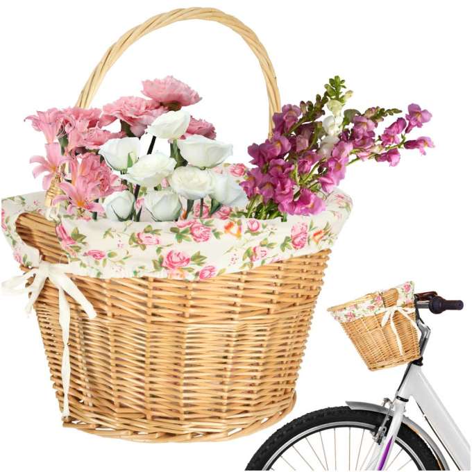 Wicker bicycle basket RALLEX front basket, woven insert, click, flowers