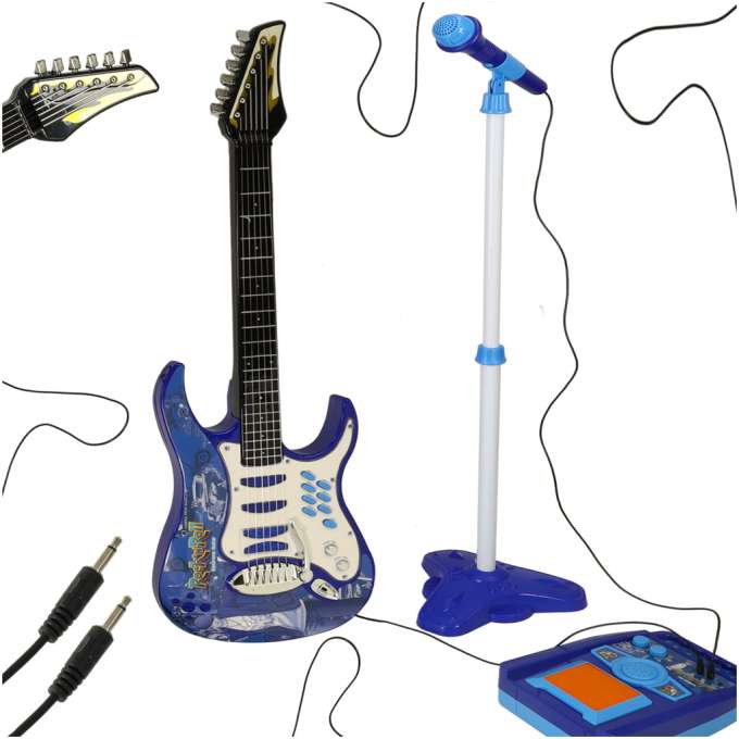 Electric rock guitar with microphone speaker for children blue