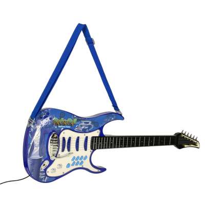 Electric rock guitar with microphone speaker for children blue