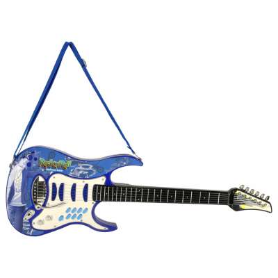 Electric rock guitar with microphone speaker for children blue