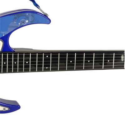 Electric rock guitar with microphone speaker for children blue