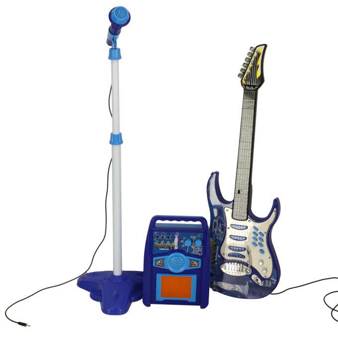 Electric rock guitar with microphone speaker for children blue
