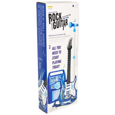 Electric rock guitar with microphone speaker for children blue