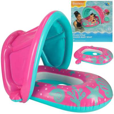 BESTWAY 34091 Materac dmuchany pontonik z daszkiem różowy 1-2lata 18kg