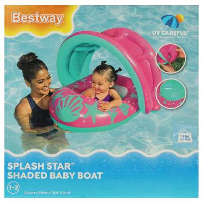 BESTWAY 34091 Materac dmuchany pontonik z daszkiem różowy 1-2lata 18kg