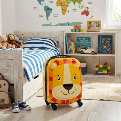 Children's travel suitcase on wheels hand luggage lion