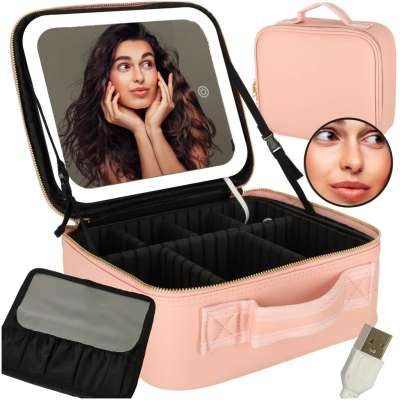 Cosmetics organizer with mirrors pink