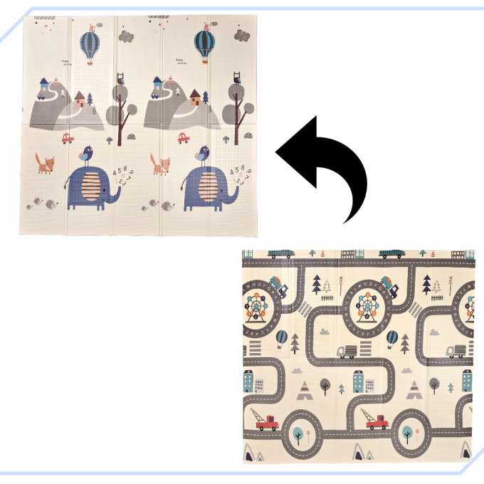 Educational folding foam mat double-sided 179x198cm street/forest