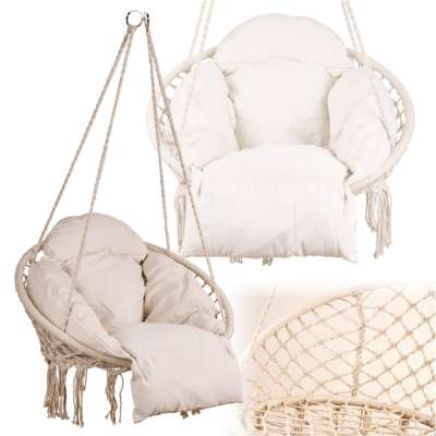 Hanging chair swing seat with cushion XXL ecru 120kg