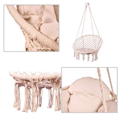 Hanging chair swing seat with cushion XXL ecru 120kg