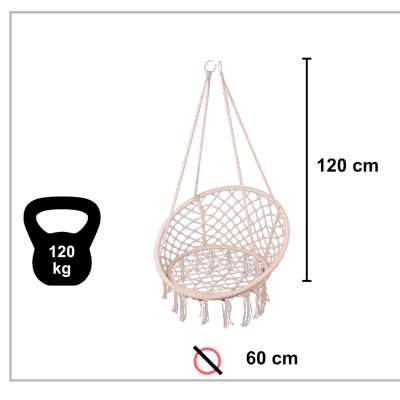 Hanging chair swing seat with cushion XXL ecru 120kg