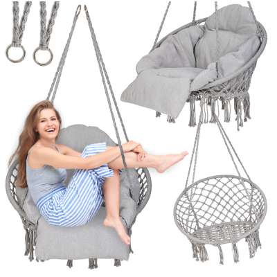 Hanging chair swing seat with cushion XXL grey 150kg