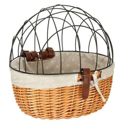 Wicker basket for bike with metal grid cat dog carrier
