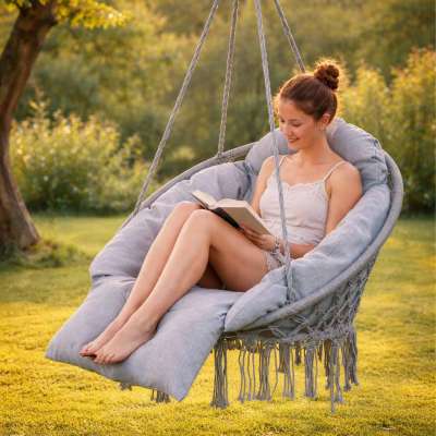LUARO garden swing stork's nest with XXL cushion gray 80 cm 150 kg