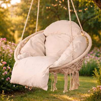 LUARO garden swing stork's nest with XXL ecru cushion 80 cm 150 kg