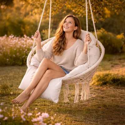 LUARO garden swing stork's nest with XXL ecru cushion 80 cm 150 kg