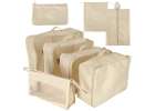 Suitcase organizers travel set 8 pieces clothes storage accessories waterproof bags makeup bag shoe bag beige 1
