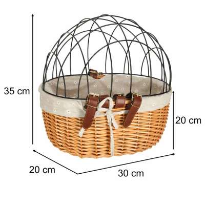 Wicker basket for bike with metal grid cat dog carrier
