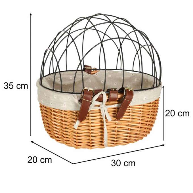 Wicker basket for bike with metal grid cat dog carrier