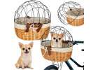 Wicker basket for bike with metal grid cat dog carrier 1