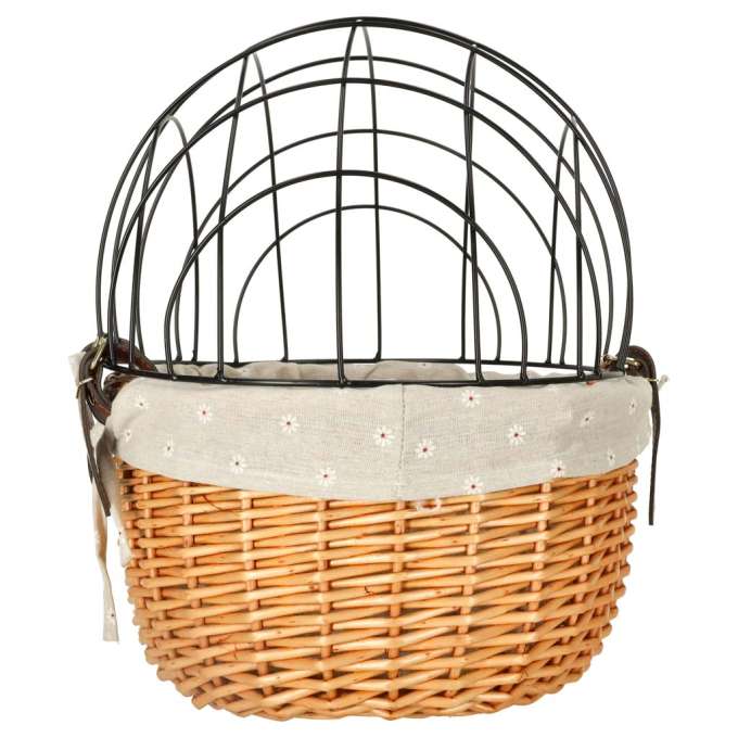 Wicker bike basket with metal rack for dog cat carrier