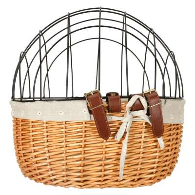 Wicker bike basket with metal rack for dog cat carrier