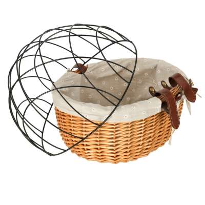 Wicker bike basket with metal rack for dog cat carrier