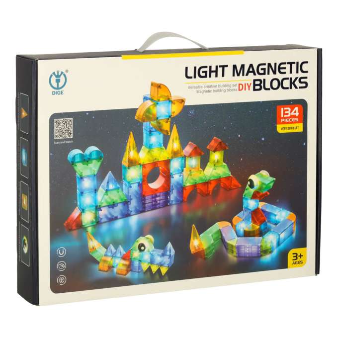 3D construction magnetic bricks LED glowing 134 el.