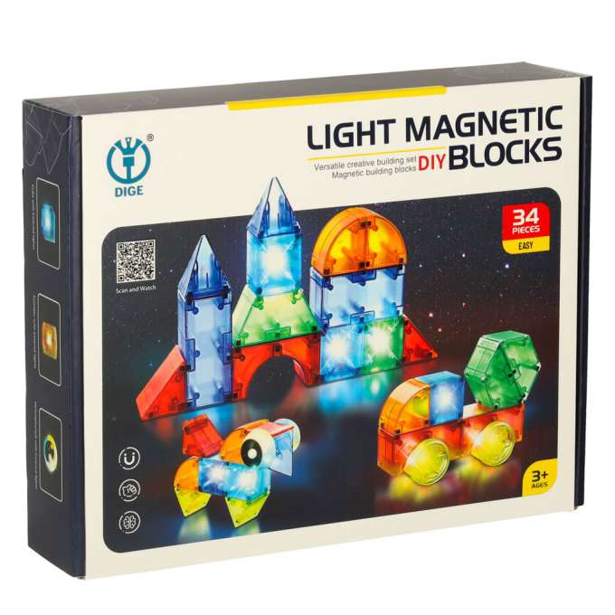 3D construction magnetic bricks LED glowing 32 el.