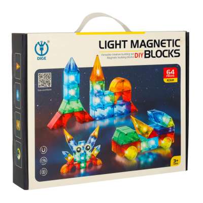 3D construction magnetic bricks LED glowing 64 pieces
