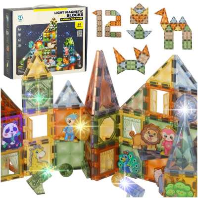 3D construction magnetic bricks glowing animal park 90 el.