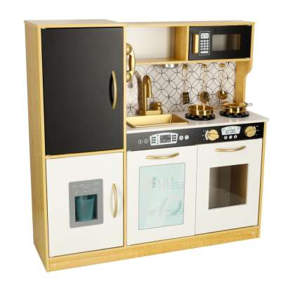 Children's wooden kitchen with fridge gold