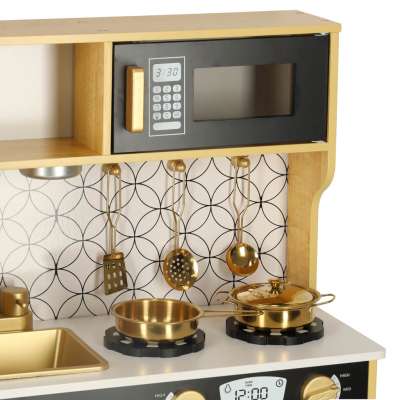 Children's wooden kitchen with fridge gold