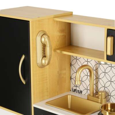 Children's wooden kitchen with fridge gold